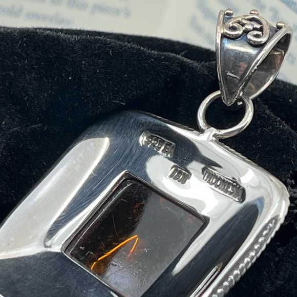 Rare Vintage BA Bali Suarti Amber Pendant Sterling Silver & 18K Gold - Picture 9 of 16